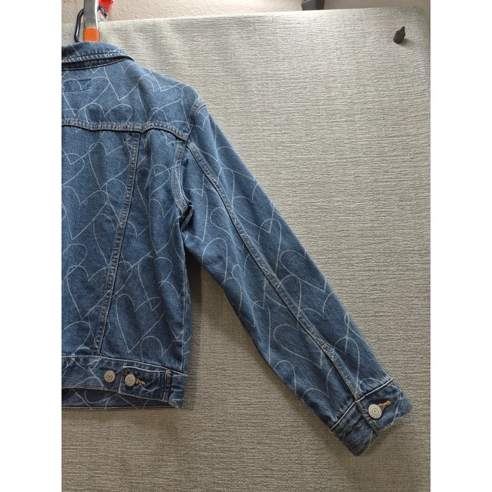 Old Navy Trucker Jacket Girls XL (14-16) Blue Allover Heart Print Button Front